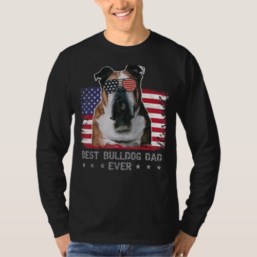 Best Bulldog Dad Ever Retro Usa American Flag T_Shirt