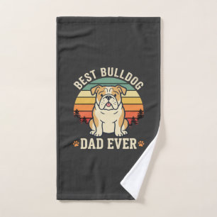 Best Bulldog Dad Ever Retro Vector Hand Towel