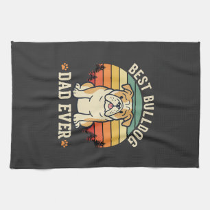 Best Bulldog Dad Ever Retro Vector Kitchen Towel
