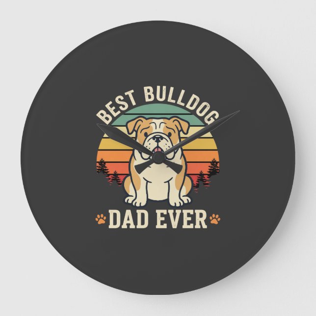 Best Bulldog Dad Ever Retro Vector Large Clock (Front)