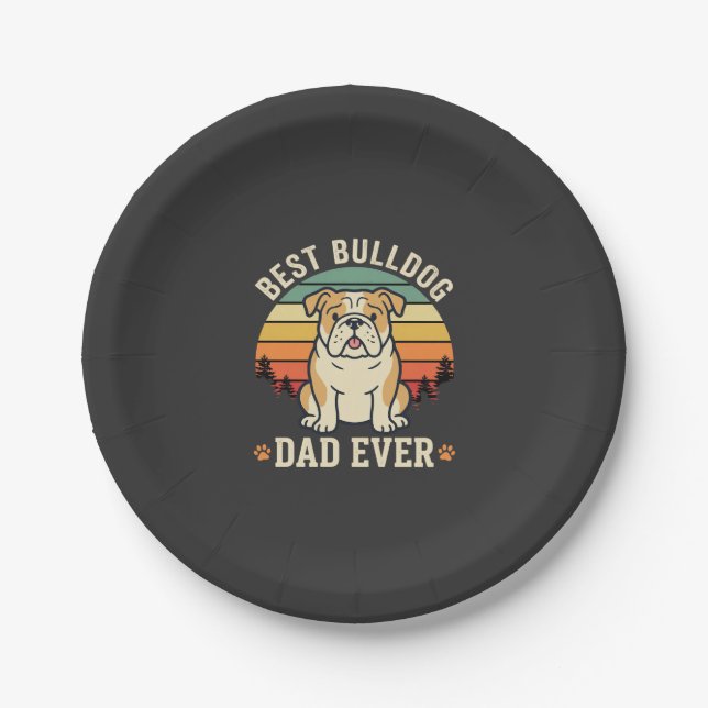 Best Bulldog Dad Ever Retro Vector Paper Plates (Front)
