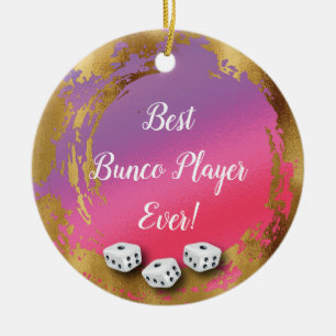 Best Bunco Player Ever Girly Chic Pink Gold Dice Ceramic Ornament