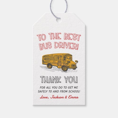 Best Bus Driver Appreciation Thank You Gift Tags