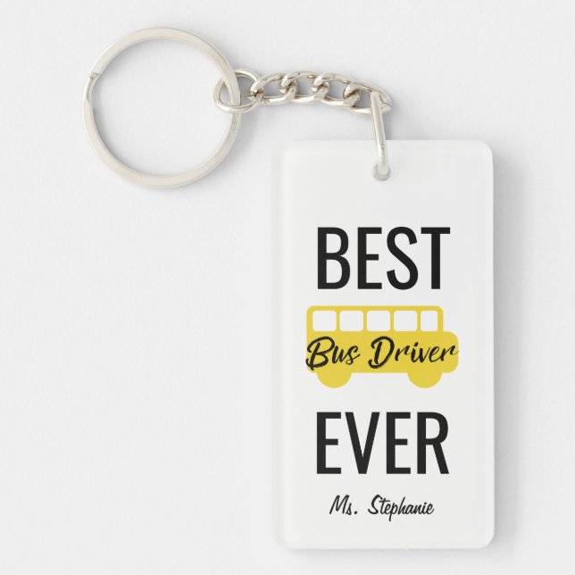 Best Bus Driver Ever Personalized Yellow Black Keychain (Front)