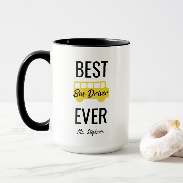 Best Bus Driver Ever Personalized Yellow Black Mug (With Donut)