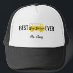 Best Bus Driver Ever Personalized Yellow Black Trucker Hat<br><div class="desc">Personalized Best Bus Driver Ever Yellow and Black School Bus Hat. Black font reads "BEST BUS DRIVER EVER". Add name to personalized. Fun yellow school bus in center. Contact for custom designs. www.SamAnnDesigns.com</div>
