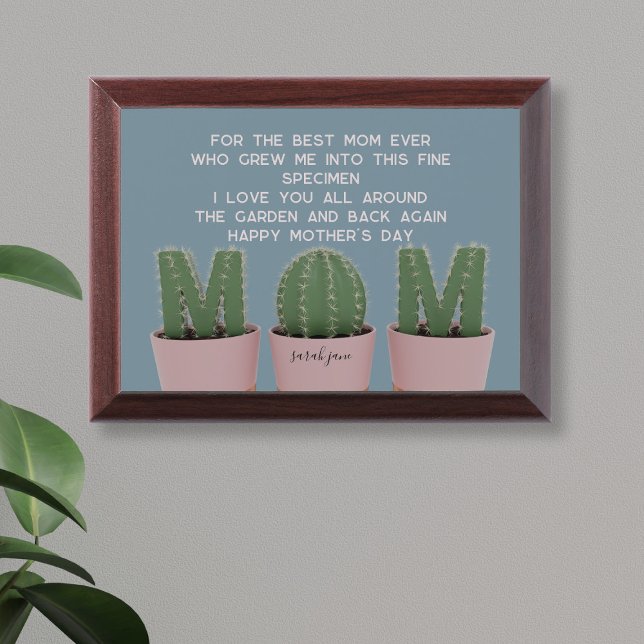 Best Cactus Mom Ever Mother's Day Award Plaque (For the mom who loves plant. Just add a message)