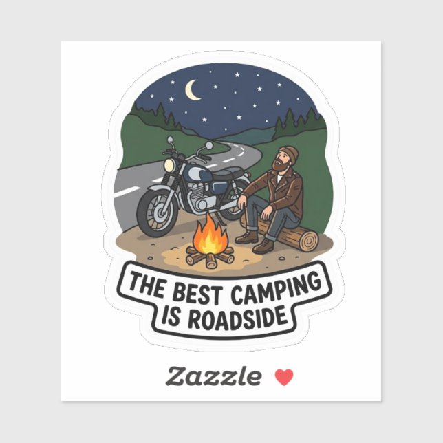 Best Camping Is Roadside Biker Motorcycle Vinyl Sticker (Sheet)