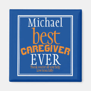 Best Caregiver Ever Typography Name Blue Magnet