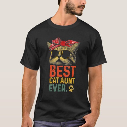 Best Cat Aunt Ever Vintage Cat  Cool Sunglasses T_Shirt
