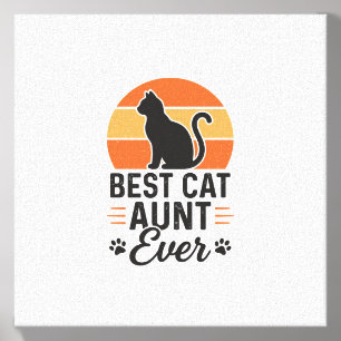 Best Cat Aunt Ever Vintage Sunset Cat Shirt Design Canvas Photo Tile