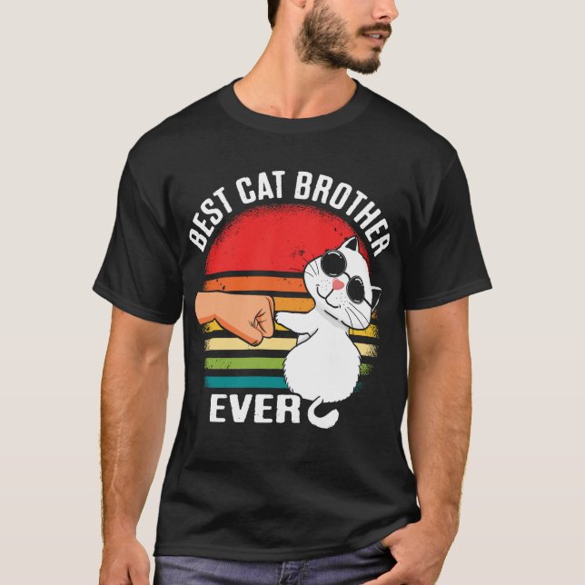 Best Cat Brother Ever Retro Kitty Fist Bump T-Shirt (Front)