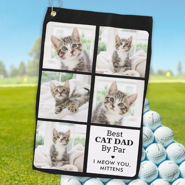 Best CAT DAD By Par - Personalized 5 Photo Collage Golf Towel (Creator Uploaded)