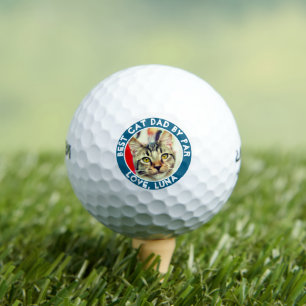 Best Cat Dad By Par Photo Cute Pet blue frame Golf Balls