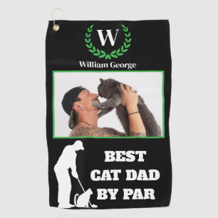 Best Cat Dad By Par with Custom Photo & Monogram Golf Towel