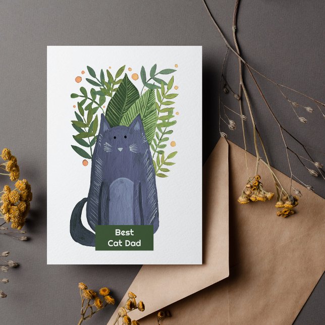 Best Cat Dad Cat and branches illustration Holiday Card (Creator Uploaded)