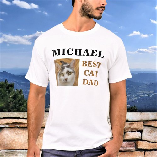 Best Cat Dad Custom Photo Name Personalized T_Shirt