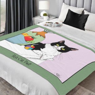 Best Cat Dad Cute Tuxedo Cat Father's Day Fleece Blanket