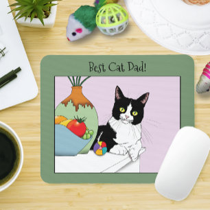 Best Cat Dad Cute Tuxedo Cat Father's Day Mouse Pad
