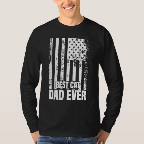 Best Cat Dad Ever American Flag Cat   Fathers Day T_Shirt