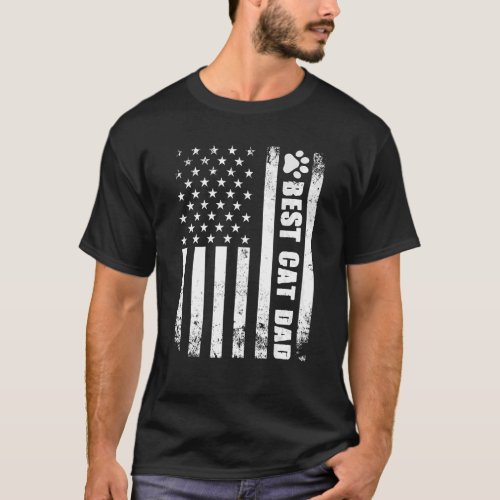 Best Cat Dad Ever American Flag Fun Cats  Fathers  T_Shirt