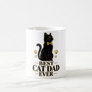Best Cat Dad Ever Black Cat Gold Bow Tie Mug