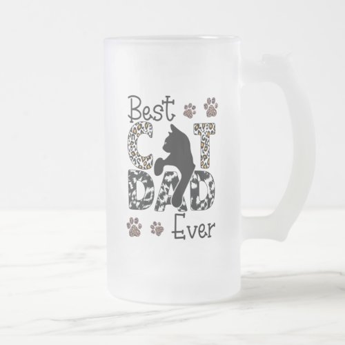 Best Cat Dad Ever Cat Dad Leopard Cat Dad Gift Frosted Glass Beer Mug