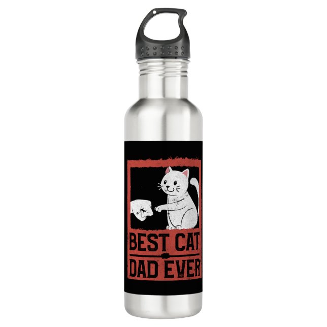 Best Cat Dad Ever Cat Daddy Purr Lover Father's Stainless Steel Water Bottle (Front)