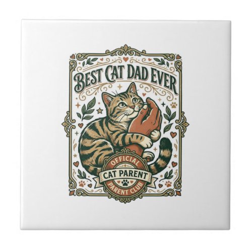 Best Cat Dad Ever Cat Mom Dad Parent Vintage Vecto Ceramic Tile