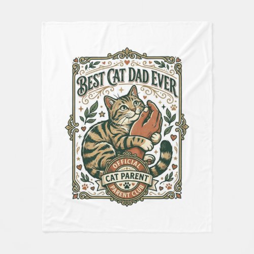 Best Cat Dad Ever Cat Mom Dad Parent Vintage Vecto Fleece Blanket