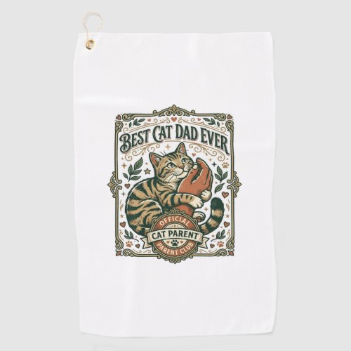 Best Cat Dad Ever Cat Mom Dad Parent Vintage Vecto Golf Towel