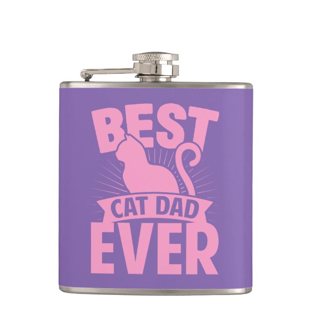 Best Cat Dad Ever - Cat Silhouette Flask (Front)