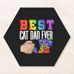 Best Cat Dad Ever Colorful Rainbow Father's Day Paper Coaster