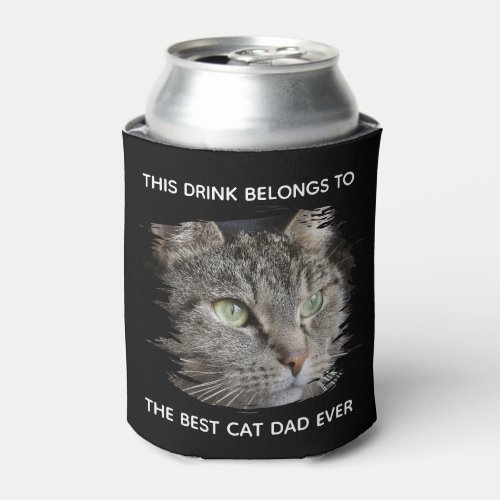 Best Cat Dad Ever Custom Photo Black Can Cooler