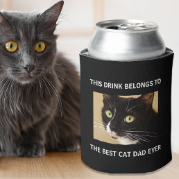Best Cat Dad Ever Custom Photo Black Can Cooler