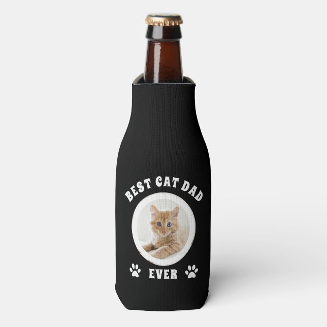 Best Cat Dad Ever Custom Photo Personalized Bottle Cooler (Bottle Front)