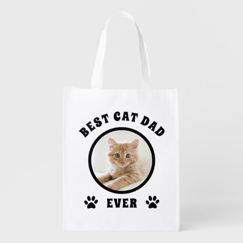 Best Cat Dad Ever Custom Photo Personalized Grocery Bag
