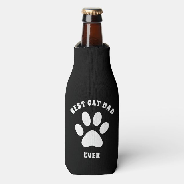 Best Cat Dad Ever Custom Text Personalized Bottle Cooler (Bottle Front)