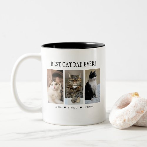 Best Cat Dad Ever Custom three photos Two-Tone Coffee Mug