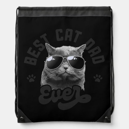 Best Cat Dad Ever Funny Daddy Fathers Day Retro Drawstring Bag