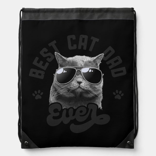 Best Cat Dad Ever Funny Daddy Father's Day Retro Drawstring Bag (Front)