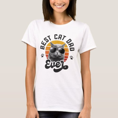 Best Cat Dad Ever Funny Daddy Fathers Day Retro V T_Shirt