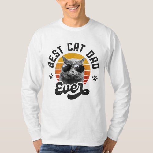 Best Cat Dad Ever Funny Daddy Fathers Day Retro V T_Shirt