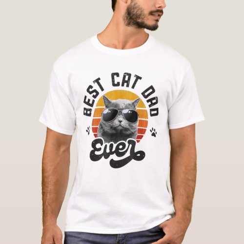Best Cat Dad Ever Funny Daddy Fathers Day Retro V T_Shirt