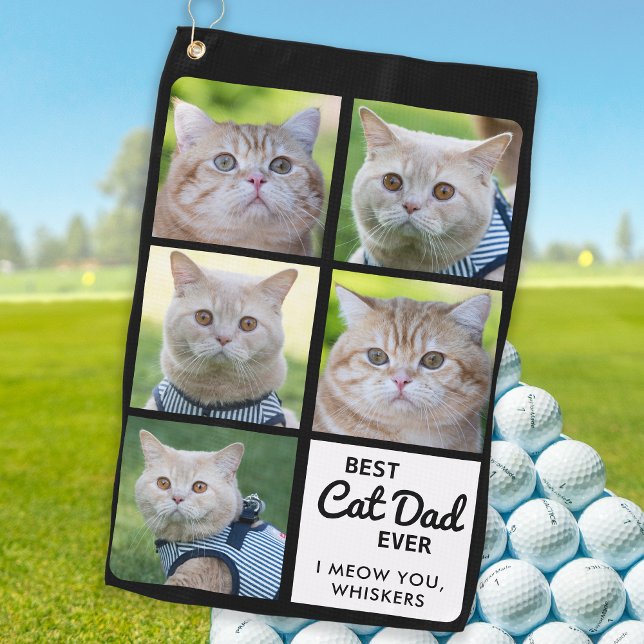 Best CAT DAD Ever - Golfer - Personalized 5 Photo Golf Towel (Creator Uploaded)
