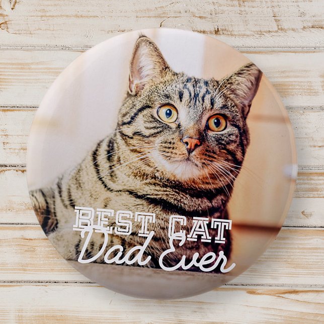 Best Cat Dad Ever Modern Custom Pet Photo Button (Creator Uploaded)