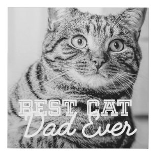 Best Cat Dad Ever Modern Custom Pet Photo Faux Canvas Print