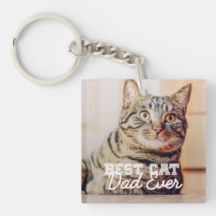 Best Cat Dad Ever Modern Custom Pet Photo Keychain