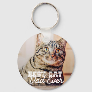 Best Cat Dad Ever Modern Custom Pet Photo Keychain