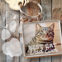 Best Cat Dad Ever Modern Custom Pet Photo Keychain